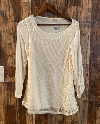 indigo. NWT Soul women's Long sleeve lace tunic ivory size small