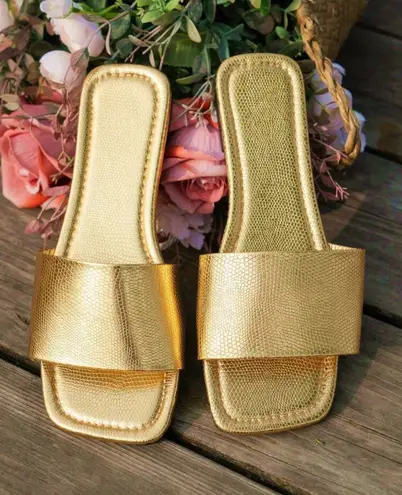 NEW Elegant Metallic Gold Women's Slide Sandals Summer Shoes size 5.5
