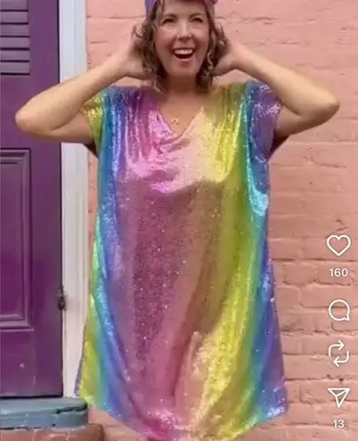 Rare Fringe & Co rainbow ombré Sequin Dress Blue