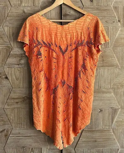 Indah Womens Crochet Top Sz S/M Orange Butterfly Cut Out Boho