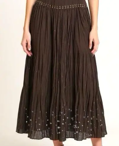 Talbots  Petites Pure Silk Skirt Sz 10 Dark Evening Brown Crinkle Sequin Whimsy - Image 2