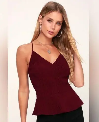 Lulus Perfect Scene Burgundy Lace Peplum Tank Top
