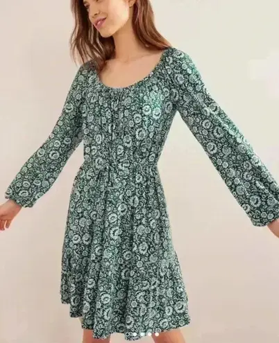BODEN Scoop Tiered Jersey Mini Dress UK Size 8R Bottle Green Bloom Cascade NWT