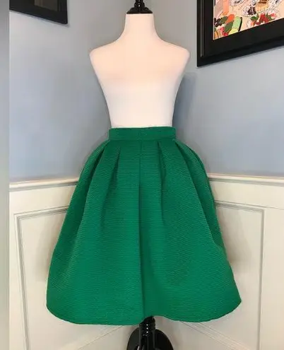 Retro Repro Vintage Look Green Full Box Pleat Midi Skirt Size M
