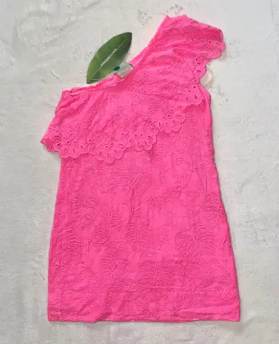 Farm Rio NWT  Pink One Shoulder Eyelet Mini Dress in a size Small