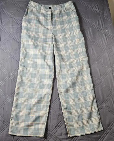 ASOS Womens Plaid Flat Front Wide Leg Pants Size 8 Grey Preppy Streetwear Gray