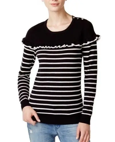 Maison Jules WOMENS RUFFLED STRIPED KNIT SWEATER