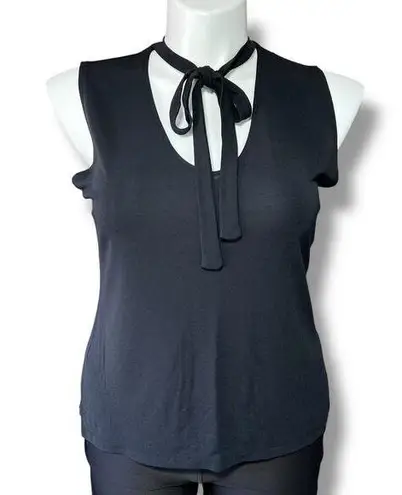 Apostrophe Vintage Womens Blouse Shirt Top Sleeveless Tie Collar Black Large