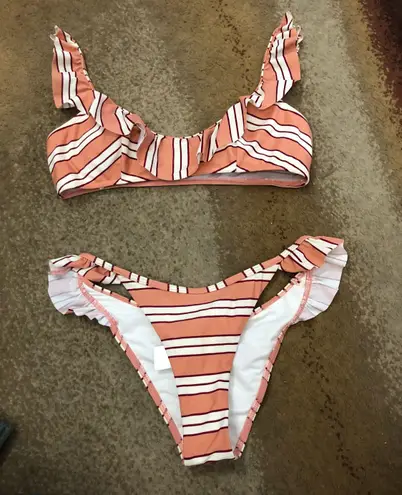 Topshop White and coral stripe Frill bikini bottom never worn 