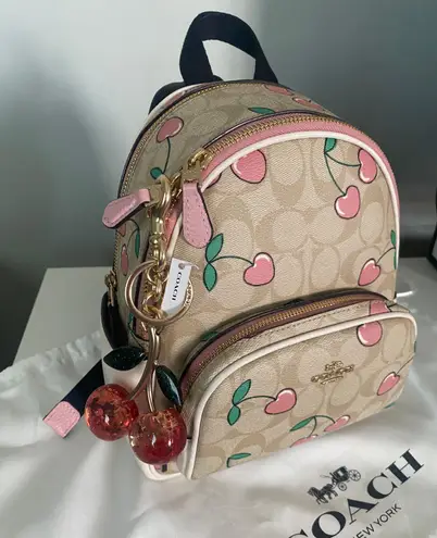 Coach Mini Court Backpack In Signature Canvas With Heart Cherry Print