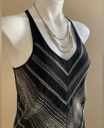 Madison Marcus  Black & Silver Silk Beaded Mini Dress Sz. XS