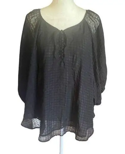 Kenar black double layer sheer blouse 3/4 length wide sleeves women's size small