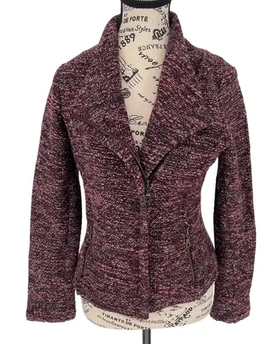 Cartonnier Anthropologie Knit Moto Blazer Pink Black Marled Size Small EUC