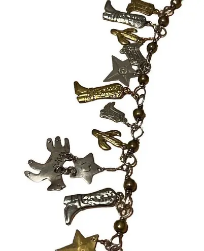 Vintage Pididdly Cowboy Western Texicana Charm Necklace Brooch Earrings Set Gold