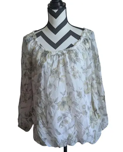 Rosemarine Made In Italy 100% Silk Floral Balloon Hem Blouse Top L Size L