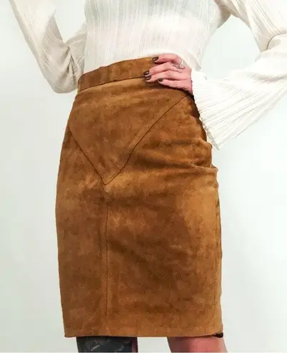 Vintage Genuine Suede Western Yoke Pencil Skirt | Size 25” Tan