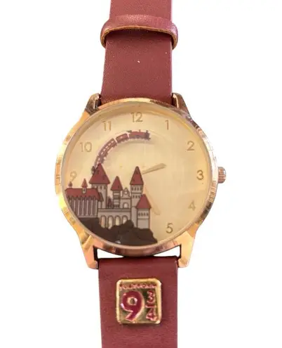 Harry Potter Hogwarts Watch Accutime Stainless Steel Caseback Faux Leather Band Brown