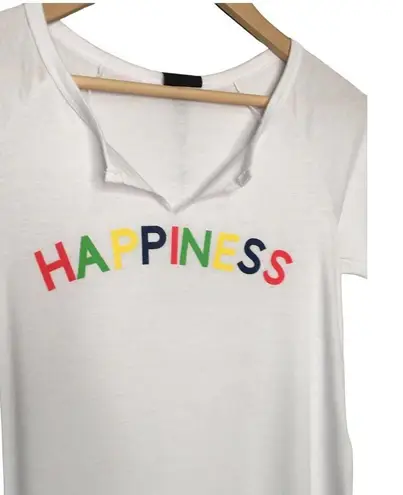 Bobeau New Happiness Rainbow Lettering Split V Neck Tee Shirt Boyfriend White XS