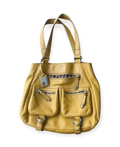 Tignanello Mustard Yellow Leather Shoulder Bag Tote Medium Sized
