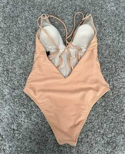 PacSun  LA Hearts One Piece Women’s Swimsuit Peach Ribbed Strappy Low Cut Size M