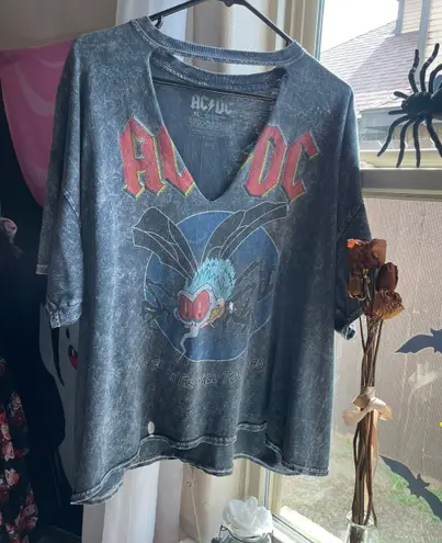 ACDC Fly on the Wall tour 1985 inspired crop top tee Gray Size XL