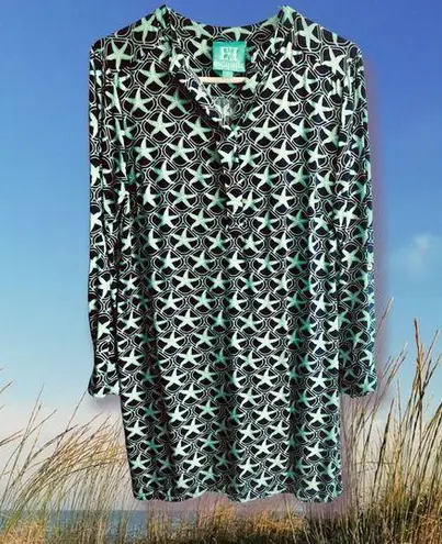Escapada Living Sz SMALL Blue 3/4 Sleeve Starfish Print Tunic dress Rayon