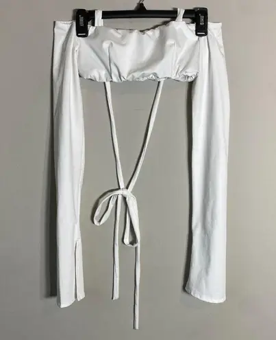 Edikted Flare Sleeve Cropped Halter Top Womens Small White Long Sleeve Going Out