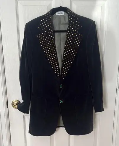 VINTAGE Dark green velvet Blazer with Gold Stud and emerald button accent M/40