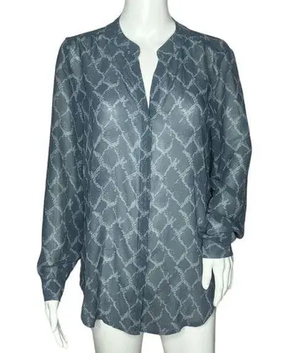 Banana Republic  Shirt Womens Small Blue Geometric Blouse Button Front Sheer Work