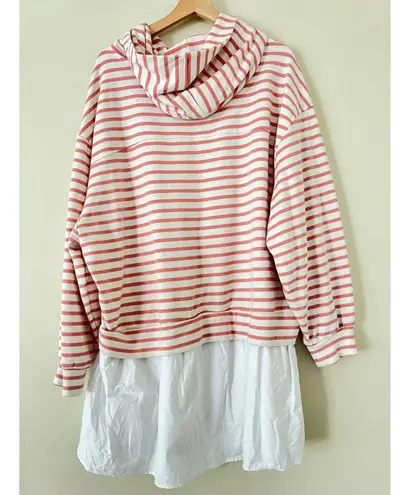 Anthropologie Pilcro Hooded Sweatshirt Twofer Mini Dress Large Pink Stripe