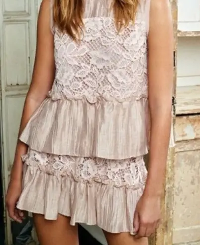 Alexis Women’s Mallory Intermix Blush Pink Lace Ruffled Tiered Mini Skirt Sz S