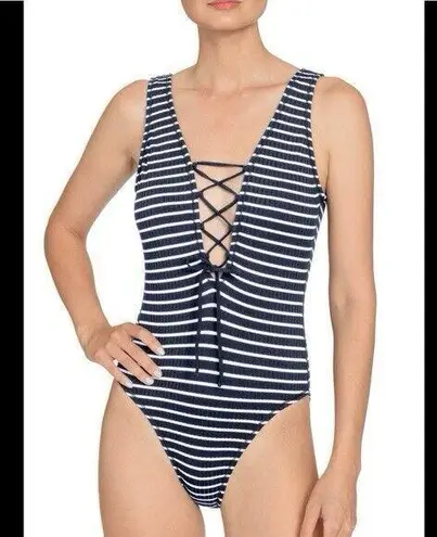 Robin Piccone 4 Sailor Lace UP Front Plunge One-Piece swimsuit