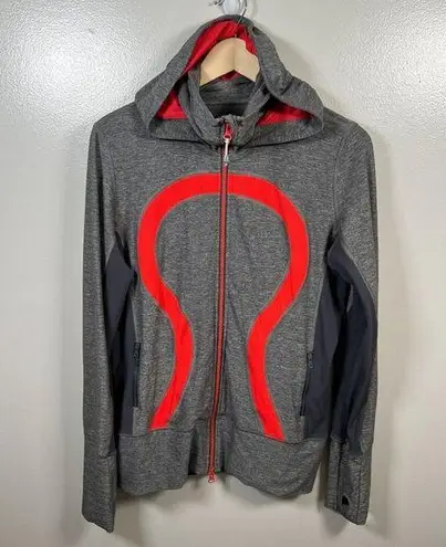 Lululemon In Stride Jacket Size 12 Gray Red Running Athletic Active Athleisure