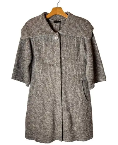 Bask Sweater Women Small Brown Ivory Knit Collared Snap Long Line Cardigan - Image 1