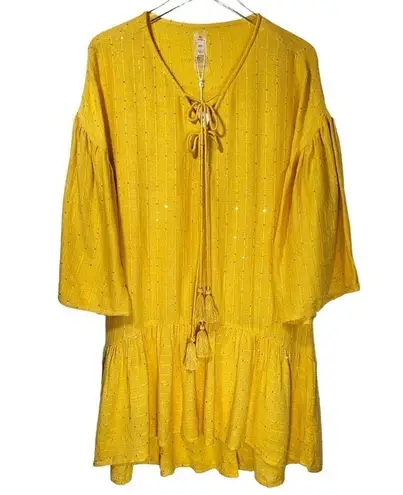 NWT PQ SWIM Haven Angelica Sequined Mini Dress Coverup in Mustard Yellow