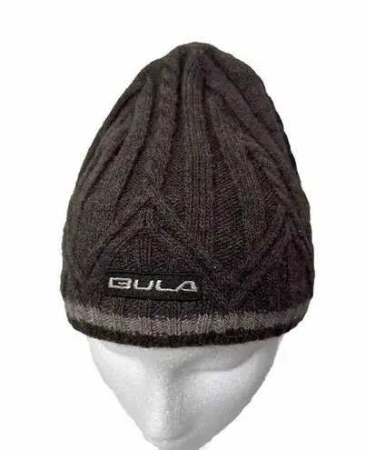 Bula Polartec Fleece Lined Wool Blend Cable Knit Winter Ski Beanie Brown Womens