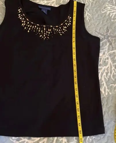 Karen Scott Black Scooped Embellished Sleeveless Top