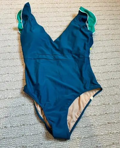 Summersalt NWT The Ruffle Backflip One piece Swimsuit Blue & Teal | Size 10