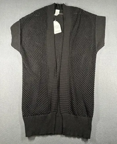 Time And Tru Womens S-M Black Crochet Layering Cardigan Vest Open Front Mesh NWT