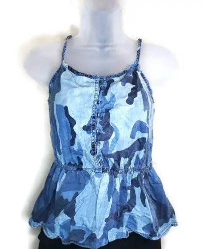Arizona Jeans Blue Camouflage Peplum Cami Top