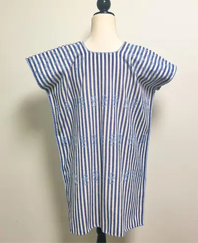 Tuckernuck Ivory Blue Stripe Mini Sullivan Embroidered Canvas Caftan Tunic Small - Image 6