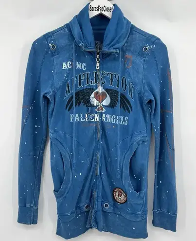 Affliction American Customs Zip Jacket Blue Fallen Angels Motor Club Size Small - Image 1