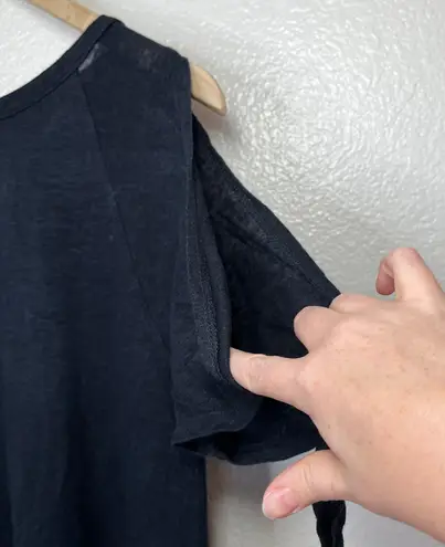 Seed Heritage Dark Navy Linen Short Sleeve Cold Shoulder Top With Tie Detail