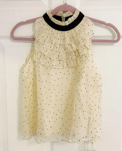 Japanese Kawaii Style Beige Layered Tiered Ruffle Polka Dot Halter Tank Top Black Size XS