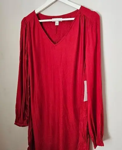 Treasure & Bond Dress Long Sleeve Red V-Neck Viscose Casual Solid Neutral