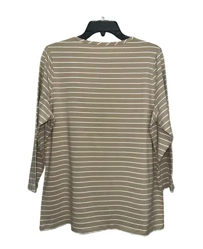 Pendleton Women’s Scoop Neck Striped Pocket Tee Size XL Tan White 3/4 Sleeve NWT