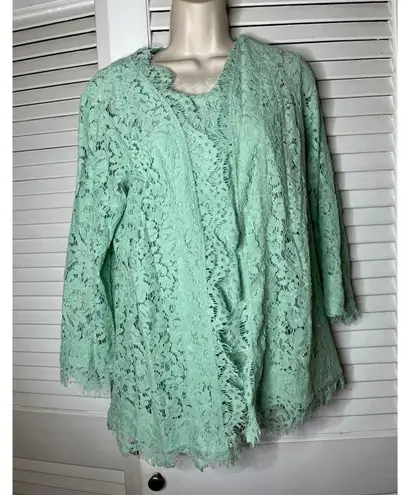 Isaac Mizrahi Live Lace Shell & Cardigan Set Mint Green Romantic Occasion S