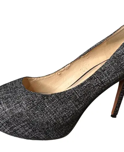 Nine West  Juliette Black Speckled Denim Metallic Suede Heels