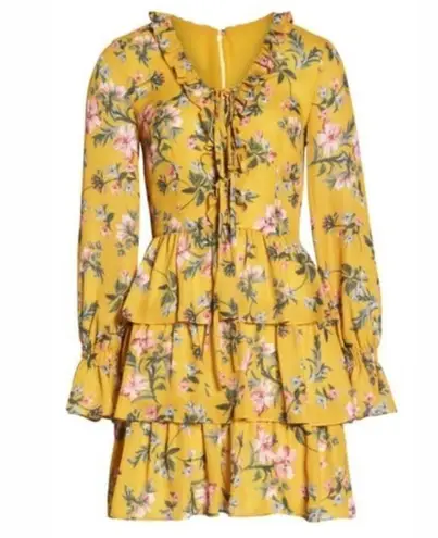 Avec Les Filles Tiered Satin Ruffle Dress, Multi Yellow Gold Size 6 Retail $158