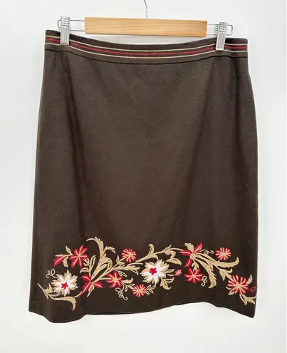 Ann Taylor Loft Womens Brown Floral Embroidered Skirt Wool Rayon Modest SIze 10